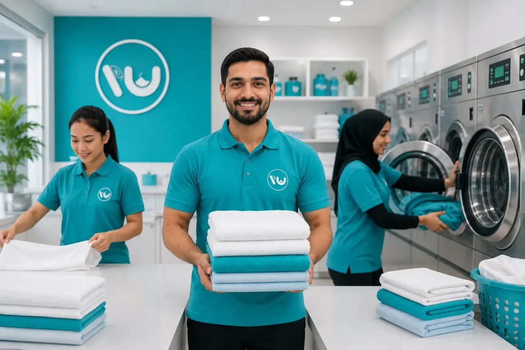 Professional Waschsalon Laundry team providing trusted laundry, washing, ironing, and garment care services in Abu Dhabi.