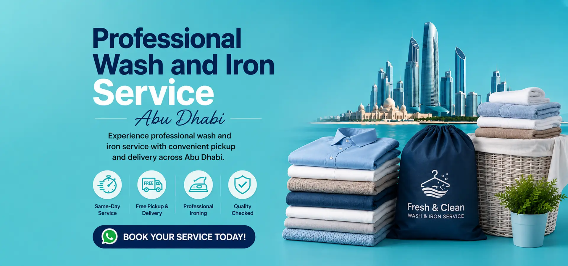 Professional Wash and Iron Service Abu Dhabi Desktop Banner